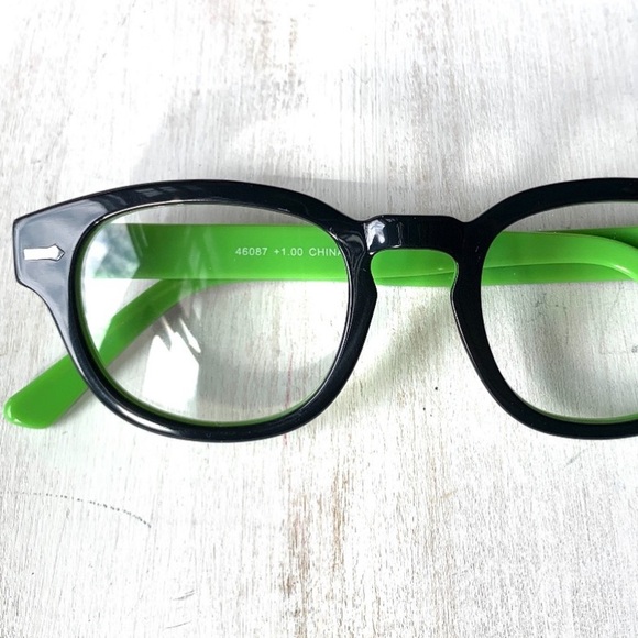 New Bold Acetate +1.00 Reading Glasses Green Black Horn rim Unisex - Picture 1 of 13